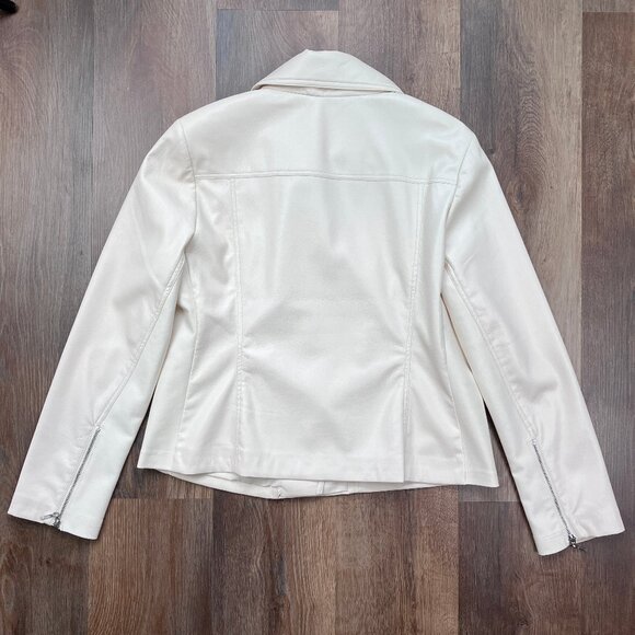 Chico's Cream Faux Leather Moto Jacket 1 6 8 10 Medium Biker Vegan - Picture 12 of 13